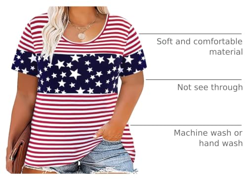 Image of CARCOS Plus Size Tops for Women Short Sleeve Summer Pullover Color Block Crewneck /V Neck Tee Tunic Loose Fit Tshirts XL-5XL