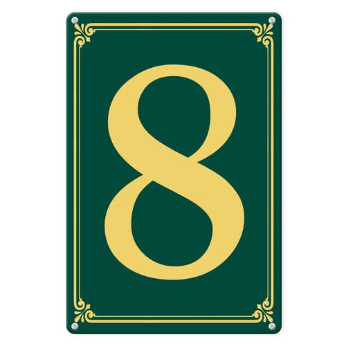 Horienteeon Metal Number 8 Sign, House Number Address Metal Sign 14×20cm, Sturdy Aluminum Wall Signs, Numbered Signs Outdoor for Parking Spot, Dock, Court, Aisle, Field, Tennis Court, Building