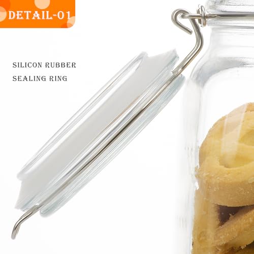 Image of 50oz Square Glass Food Storage Jars with Airtight Clamp Lids 3 Pack | Glass Storage Containers for Flour, Sugar, Rice, Coffee, Cereal, Sourdough Pickling and Canning, Mason Jar,Kitchen Canisters