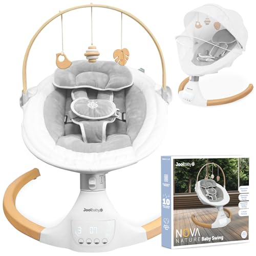 Jool Baby Nova Nature Baby Swing for Newborns with Natural Wood Toys, Electric Motorized Infant...