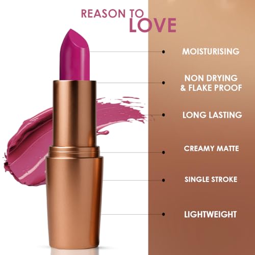 Image of One Wish Creamy Matte Lipstick Long Lasting for Women - Dramatic Red Shade 23 | Full Coverage | Creamy Formula | No Flaky Lips | No Dryness | Vitamin E, Almond Oil & Shea Butter for Moisturising Lip | 8 Hrs Lasting | Smooth Finish | 3.8 gm