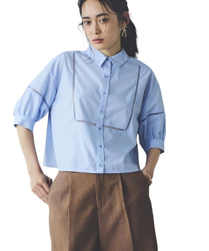 [ビス] シャツ 【接触冷感/防シワ/洗える】 レース切替クロップドシャツ レディース サックス (48)