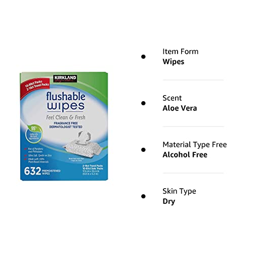 Kirkland Signature Moist Flushable Enhanced Cleansing & Freshness Ultra Soft Hypoallergenic Plant-Based Wipes - 632 Count #TOP7