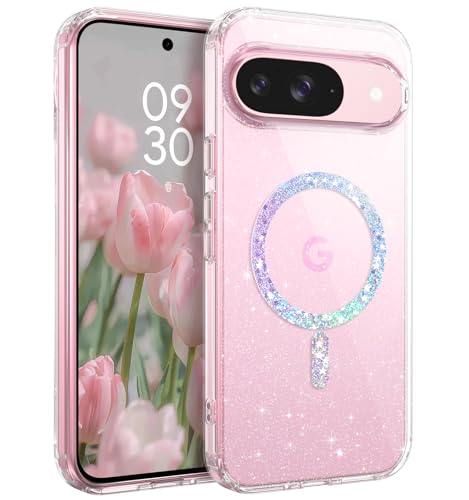 Coque aimantée Google Pixel 9 Pro fine antichoc transparente pailletée MagSafe