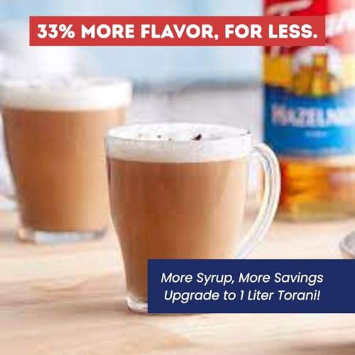 Image of Torani Hazelnut Syrup 1 Liter Bottle with Pump - Premium Coffee Flavoring Made with Pure Cane Sugar & Natural Flavors for Lattes, Cappuccinos, Desserts, Cocktails & More - Rich Nutty Sweetener