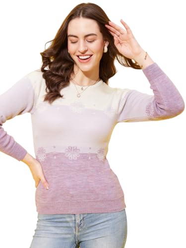 Image of Modeve Self Design Round Neck Casual Women Crop Top Sweater||Winterwear||