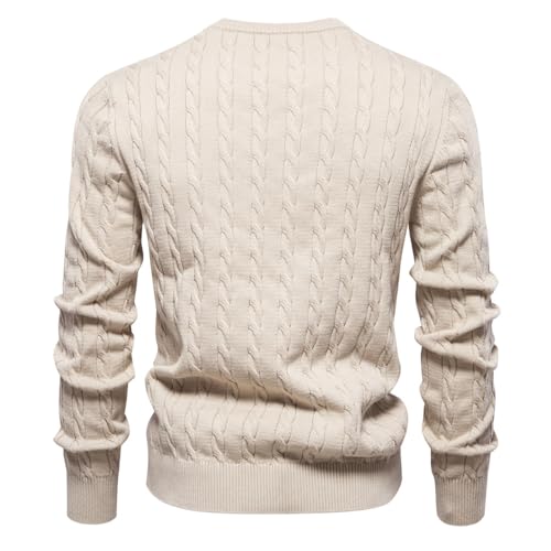 WNBEOTMen's Cotton Knitted Pullover Sweater, 95% Cotton 5% Elastic, Soft Breathable Slim Fit, Round Neck2