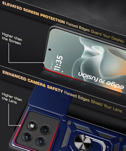 Image of WOW IMAGINE Tough Armor Bumper Mobile Back Case for Motorola Moto Edge 70 Fusion 5G | Sliding Camera Cover | Shock Proof 360 Protection | Hybrid PC + TPU | Ring Holder with Kickstand - Blue