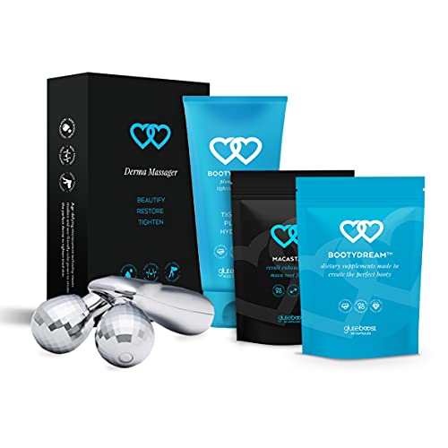 Gluteboost BootyDream Pro Butt Enhancement Set - Maca Root Supplement, Enlargement Cream, Nutrient Pills, & Derma Roller Massager Kit - Natural Buttocks and Curve Enhancer - 30 Day Supply