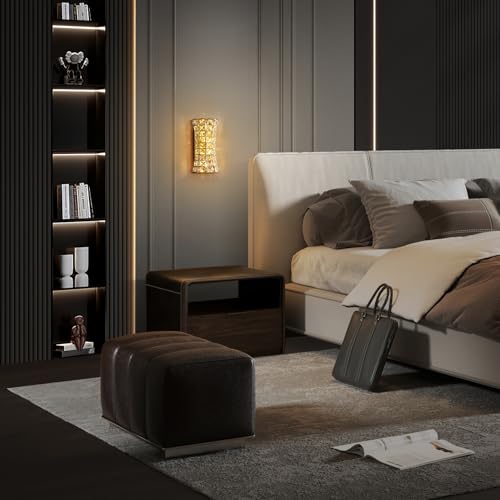 Image of Crystal Wall Sconces,Modern Wall Light Fixtures for Living Room Bedroom Bathroom Hallway Doorway Stairway,Bedside,Tricolor Vanity Lighting Fixture