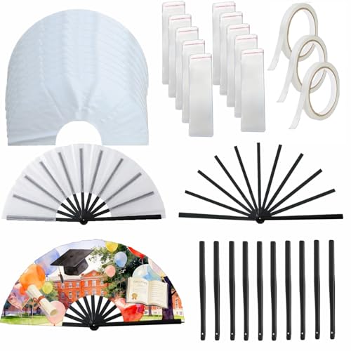 33pcs Sublimation Hand Fan Blanks Bulk for DIY and Craft Large Clack Handheld Fans for Line Dancing Disco Party and Cooling