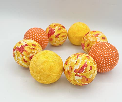 Summer Flowers, Fabric Wrapped Balls, Orange Red Yellow, Set Of 8, Dough Bowl, Tier Tray, Vase, Centerpiece Filler, Rag Ball Orbs #TOP7