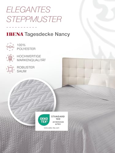 Ibena Nancy Tagesdecke 140x210 cm Tagesdecke Grau Leichte Decke mit Zopfmuster – Ansicht 2