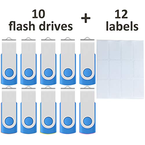 Enfain 10 Pack 2Gb Usb 2.0 Blue Flash Drives Bulk Small Capacity Thumb Drives Swivel Zip Drive Jump Drive Memory Sticks, With 12 White Labels For Marking #TOP1