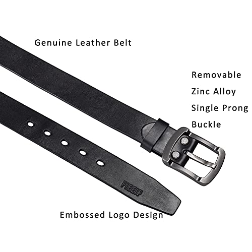 FIEEIF Western Leather Belts for Men Casual Handmade Classic Belts with Prong Metal Buckle 1.5 inch Wide, Gift Box, Black2