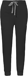 niaahinn Jogger Scrub Pants for Women, Anti-Wrinkle Medical Uniform Unisex with Multiple Pockets (Black,S,Small)