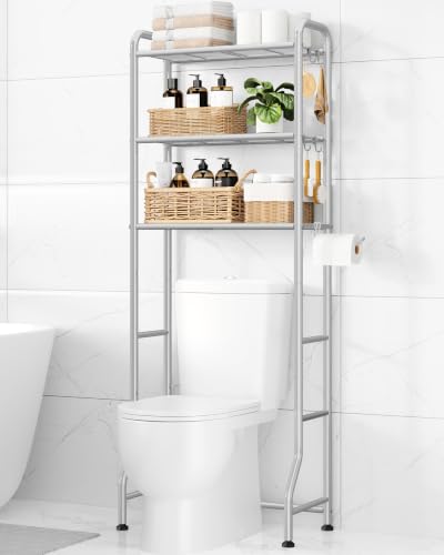 Kitsure Over Toilet Storage Rack, 63.2" H Space-Saving, Holder & Hooks