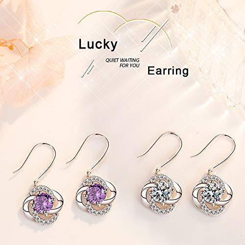Four- Leaf Clover 5A Cubic Zirconia Sterling Silver Dangle Drop Earrings Gift for Women Gemini Sets3