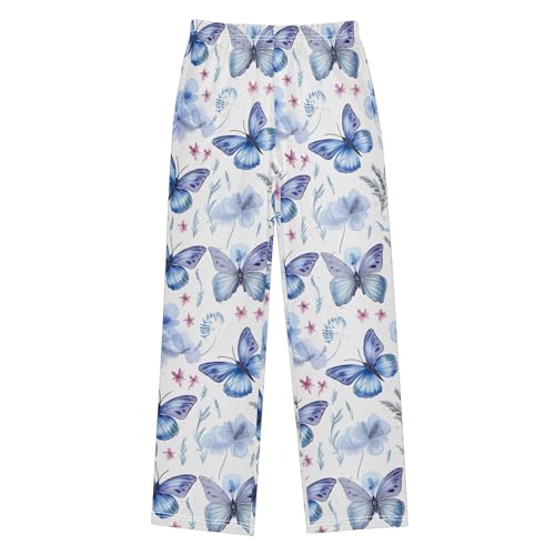 Flower Butterfly Long Pajama Pants Elastic Waist PJ Bottoms with Pockets S A1113032