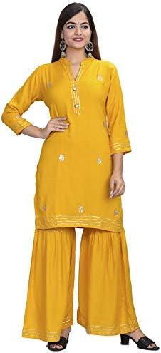 DivinityWomen's KurtaShort Sharara Yellow, Rayon, M, Regular