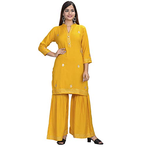 DivinityWomen's KurtaShort Sharara Yellow, Rayon, M, Regular