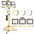 31000 Lumen LED Work Lights with Stand, Portable 3 Head Work Lights with Individual Switch (3000K/5000K/6500K Select) & 16.5FT Cord, IP66 Waterproof Foldable Tripod Stand Worklights for Outdoor Indoor