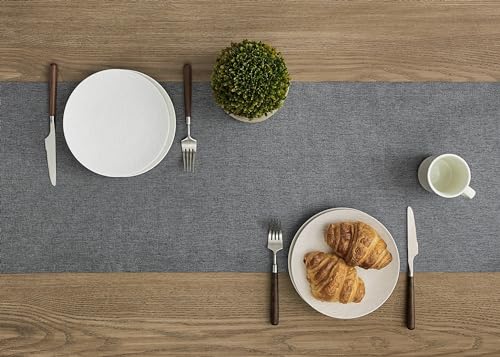 Image of ZeeMart Basic Linen Style Table Runner, 14 x 108 Inch Charcoal, Rustic Farmhouse Grey Table Runners 108 Inches Long, Everyday Polyester Table Runner - Machine Washable & Easy Care
