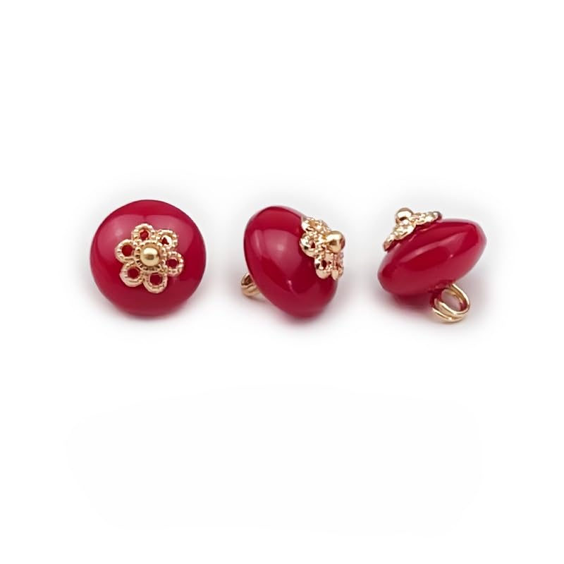 Guziki perłowe Guziki perłowe, 50 szt. 10 mm, imitacja jadeitu, mała okrągła kulka do wyrobu tkanin, guzik z żywicy na trzonku(Deep Red)