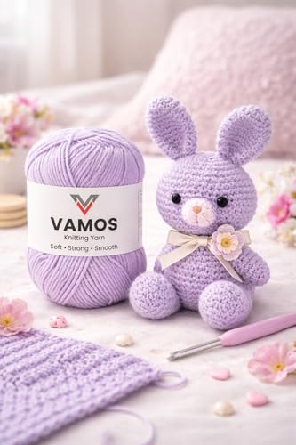 Image of VAMOS Acrylic Hand Knitting & Crochet Yarn - 100g Ball, 4 ply Soft Yarn for Knitting Sweaters, Scarves, Hats, Amigurumi, Babywear & DIY Crafts (Lavender)
