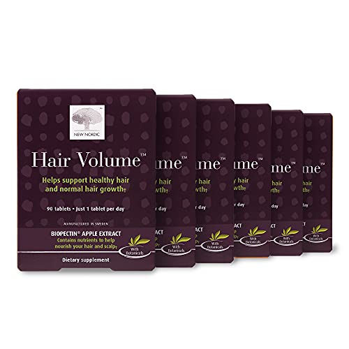 New Nordic Hair Volume Tablets | 3000 mg Biotin & Biopectin Apple Extract for Healthy Hair Growth | Reduce Thinning, Balding & Shedding for Naturally Fuller Thicker Hair | 90 Count (Pack of 6)