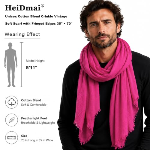 Image of Lightweight Cotton Blend Scarf for Women Men | Large,Breathable,Thin,Soft,Crinkle Scarf,Hijab Head Wrap,NeckScarf,Everyday,Travel Scarf,Summer Dress Scarves Holiday Gift