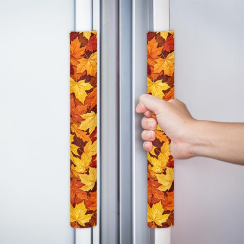 Image of Pardick Refrigerator Door Handle Covers Set of 2, Fall Maple Leaf Fridge Handle Covers Appliance Handle Covers Protector for Microwave Oven Stove Dishwasher, Keep Your Kitchen Appliance Clean