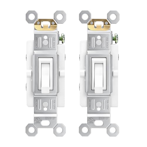 Baomain 2-Pack 15 Amp Toggle Light Switch 3-Way Residential/Commercial Grade On/Off Switch Glossy White UL Listed