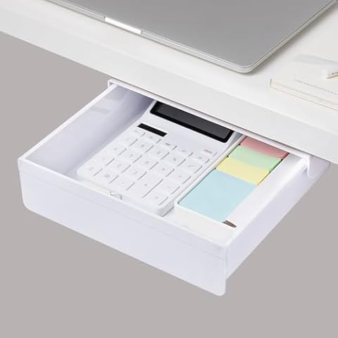 AirTaxiing Under Desk Drawer - Large Under Table Hidden Drawer Desk Accessories & Workspace Organizers Desktop Storage Pencil Slide Out Organizer with Screw Adhesive Tape Shelf Tray at Office Cover