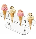 Acrylic Ice Cream Cone Holder Stand, 4-Hole Clear Waffle Cone & Cupcake Display for Parties, Weddings, Birthday Dessert Table Decor - Easy to Clean & Reusable