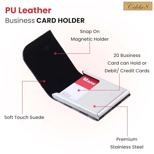Image of Celebr8 Personalized Credit Card Holder for Men & Women | Name Engraved PU Leather & Metal RFID Card Wallet | Slim Credit, Debit, ATM, Business & Visiting Card Case | Gift for Dad, Husband, Boyfriend
