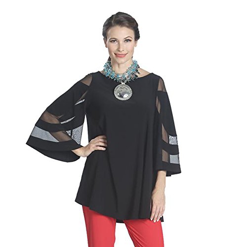 Ic Collection Mesh Sleeve Tunic In Black - 1241T (Small) #TOP3
