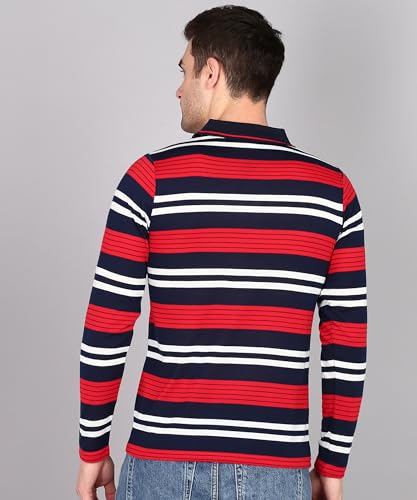 Image of INKKR Polo Neck Full Sleeve Striped Men's Tshirt