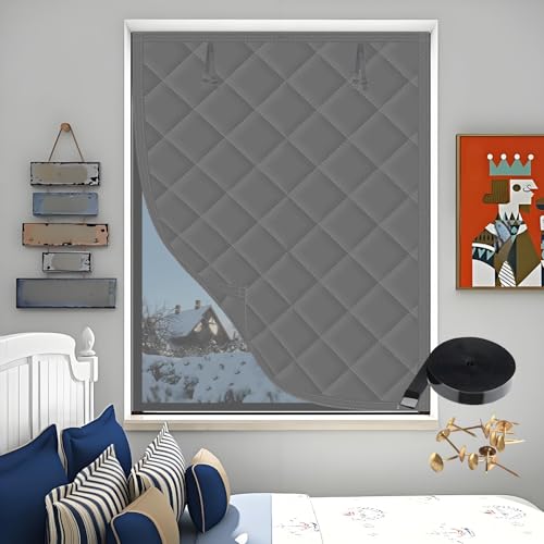 50/65/75/90/110/130/160/200cm Cortinas para Ventanas Aislante Térmico, Película Aislante, Aislamiento Térmico para Ventanas de Buhardillas y Caravanas(Gris,22x24in/55x60cm)