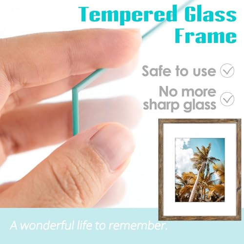 Image of Frametory, 16x20 Picture Frame With Mat for 11x14 Picture - High Definition Glass Wide Molding - Preinstalled Wall Mounting Hardware (Rustic Brown, 1 Pack)