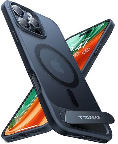 TORRAS Ostand L1 für iPhone 16 Pro Max Hülle für MagSafe mit kapazitiven Tasten für mit unsichtbarem Ständer Militärschu...