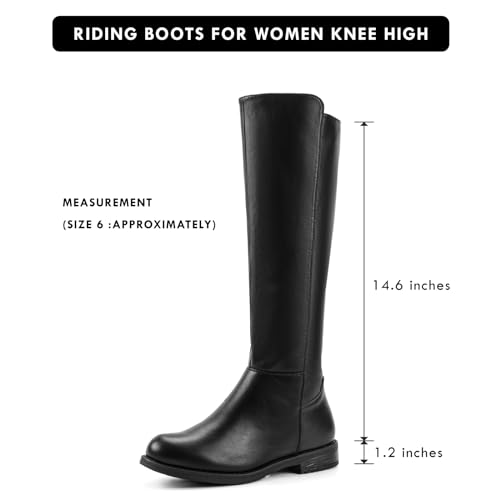 Shoe'N Tale Women's Knee High Boots Flat Low Heel Stretchy Round Toe with Side Zipper(9,Black PU)