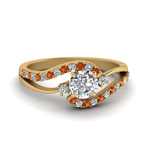 Image of Choose Your Gemstone Swirl 3 Stone Diamond CZ Engagement Ring Yellow Gold Plated Round Shape Side Stone Engagement Rings for Women, Girls and Ladies US Size 4 to 12
