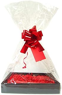 Jaffa Imports RED DIY Gift Basket Hamper Kit - Black Easy-Fold Cardboard Tray, Red Shred, Red Bow, Cello Bag & Red Gift Tag (Large - 35cm x 24cm x 8cm high)