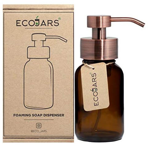 Foaming Hand Wash Soap Dispenser, Amber Glass 250ml, Antique Copper/Rose Colour, Stainless Steel Cover