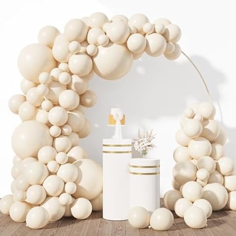 RUBFAC 154pcs White Sand Balloons Different Sizes 5/10/12/18 Inch White Cream Beige Balloon Garland Arch Kit for Wedding Baby Shower Birthday Party Supplies Decorations Cover