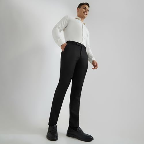 Image of Raymond Men Mid Rise Slim Fit Solid Pattern Poly Viscose Blend Flat Front Formal Trouser