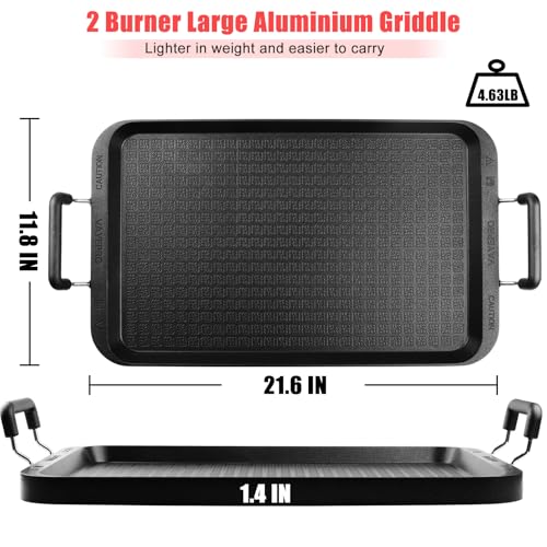 Image of Vayepro Stove Top Griddle, 22 Inch 2 Burner Large Grill Pan for Stove Top, Non-Stick Aluminum with Handles, Indoor Outdoor Cooking /Camping