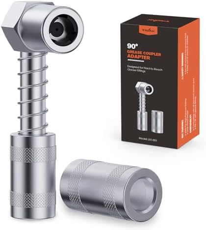 TRILINK 90 Degree Grease Gun Coupler Adapter - Right Angle Grease Gun Fittings for Tight Spaces, High-Pressure Grease Gun Nozzle Tip – 3-Jaw Spring-Lock for Standard Grease Fittings