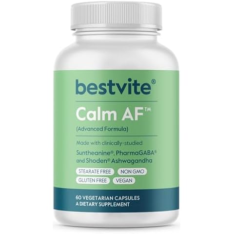 Calm AF (Advanced Formula) (60 Veggie Caps) - Clinically Studied Shoden Ashwagandha, Suntheanine L Theanine, PharmaGABA - No Stearates - Vegan - Non GMO - Gluten Free - Ashwagandha & GABA Supplements Cover